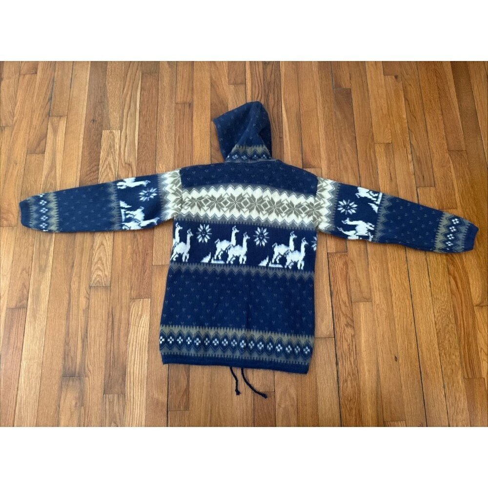 Tejidos Ruminahui Blue White Alpaca Hoodie Zip Sweater Jacket Unisex Kids size 8 - Picture 5 of 6